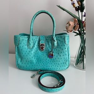 NWT Dooney and Bourke Aqua Small Double Handle Satchel in Ostrich